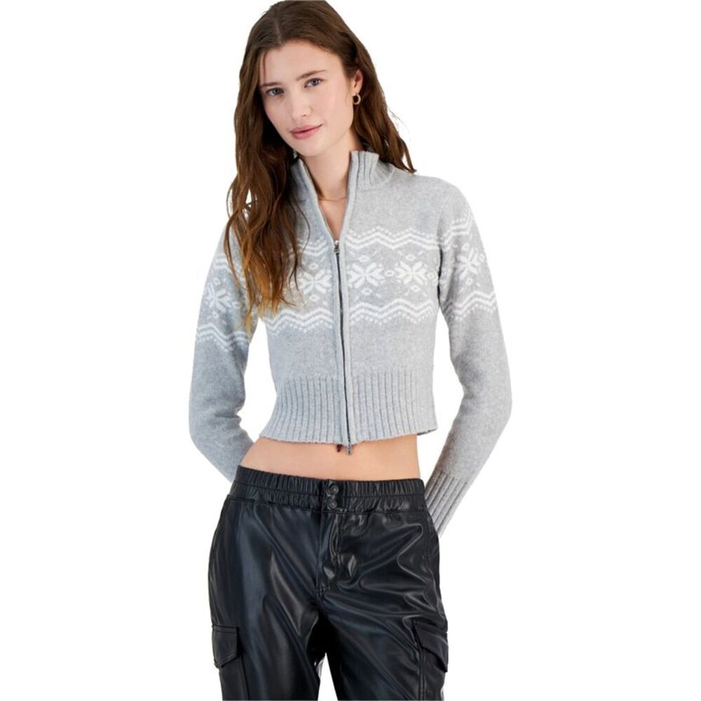 PLANET HEART Womens Fair Isle Cropped Cardigan Sweater, , Juniors, L, DM